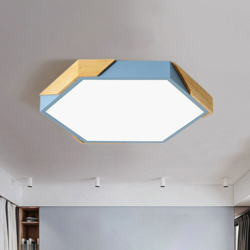 Acrylic Hexagon Shaped LED Flush Mount Lighting Nordic Style Flush Mount Ceiling Light for Bedroom Blue Clearhalo 'Ceiling Lights' 'Close To Ceiling Lights' 'Close to ceiling' 'Flush mount' Lighting' 2186896