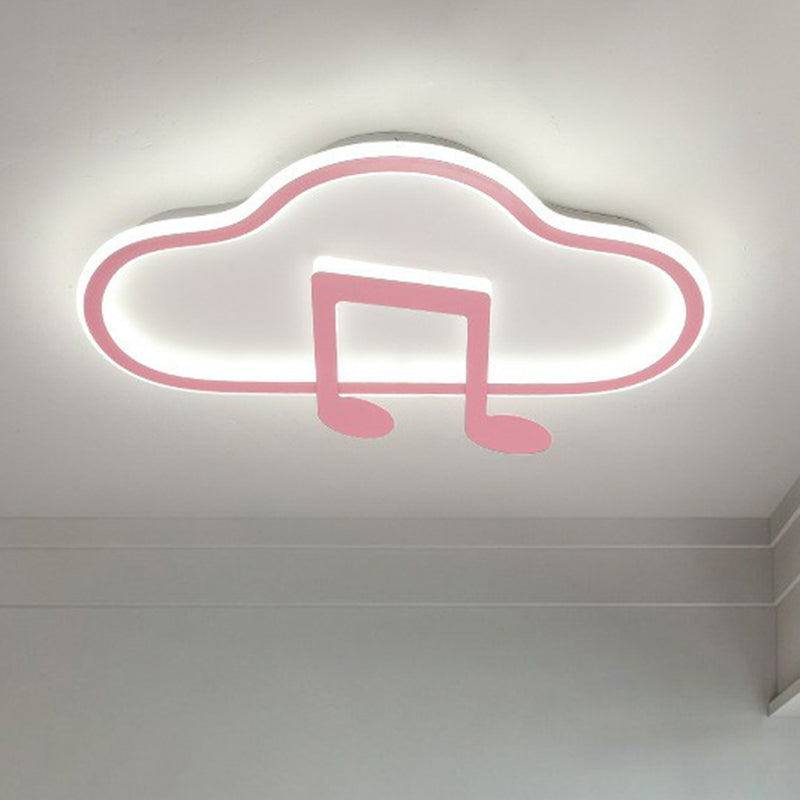Cloud and Musical Note Bedroom Flush Light Acrylic Macaron LED Flush Ceiling Light Fixture Pink Clearhalo 'Ceiling Lights' 'Close To Ceiling Lights' 'Close to ceiling' 'Flush mount' Lighting' 2186925