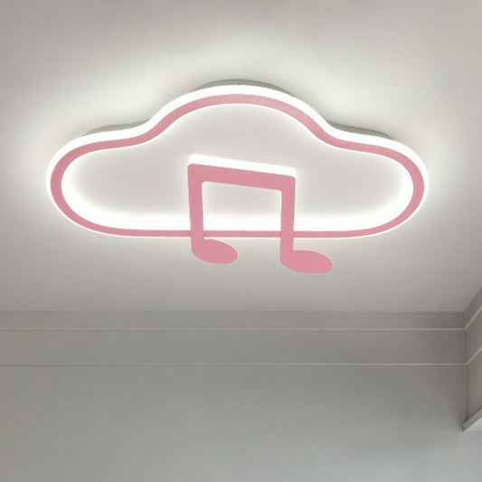 Cloud and Musical Note Bedroom Flush Light Acrylic Macaron LED Flush Ceiling Light Fixture Pink Clearhalo 'Ceiling Lights' 'Close To Ceiling Lights' 'Close to ceiling' 'Flush mount' Lighting' 2186925