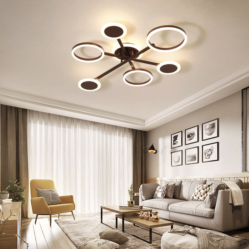 Postmodern 4/6-Light Flush Ceiling Lamp Coffee Sputnik Ceiling Mount Fixture with Acrylic Shade in Warm/White Light Clearhalo 'Ceiling Lights' 'Close To Ceiling Lights' 'Close to ceiling' 'Semi-flushmount' Lighting' 218700