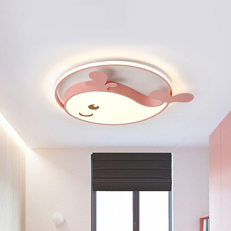 Metallic Dolphin Shaped Flush Ceiling Light Simplicity LED Flush Mount Lighting Fixture for Kids Bedroom Clearhalo 'Ceiling Lights' 'Close To Ceiling Lights' 'Close to ceiling' 'Flush mount' Lighting' 2187014