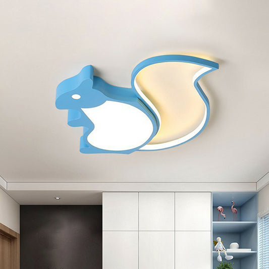 Squirrel Shaped Flush Light Kids Metallic Blue LED Flush Ceiling Light Fixture for Bedroom Clearhalo 'Ceiling Lights' 'Close To Ceiling Lights' 'Close to ceiling' 'Flush mount' Lighting' 2187033