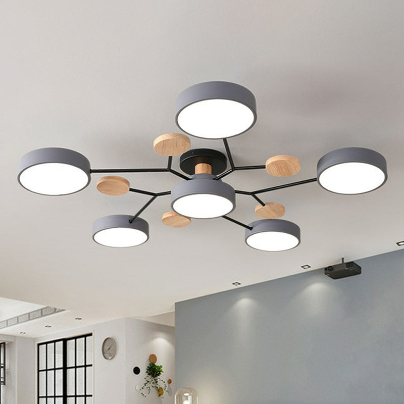 Acrylic Round Shade LED Ceiling Lighting Simplistic 7 Heads Chandelier Light Fixture Grey Clearhalo 'Ceiling Lights' 'Chandeliers' Lighting' options 2187075_dbf21038-de5a-478b-896d-44ed477acfb4