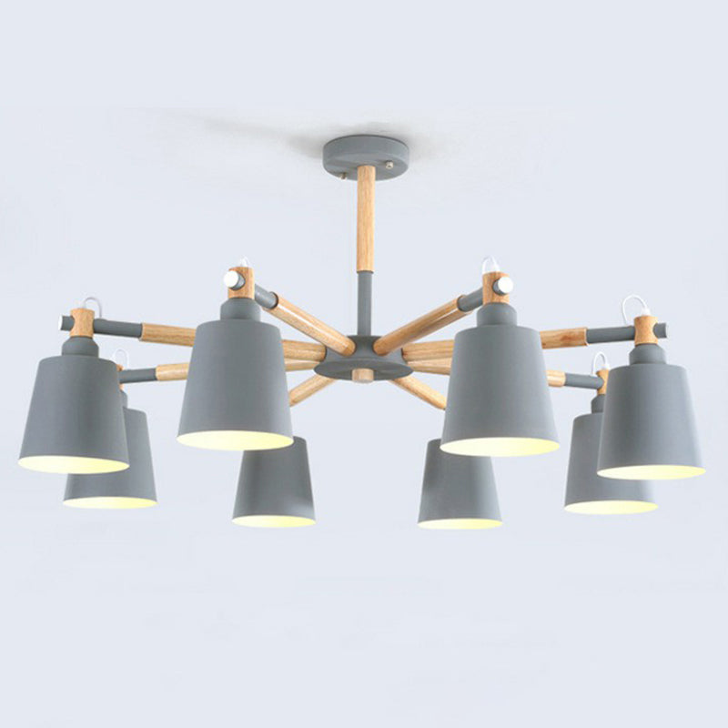 Radial Chandelier Lighting Simplistic Wooden 6 Heads Dining Room Pendant Light with Tapered Metallic Shade Clearhalo 'Ceiling Lights' 'Chandeliers' Lighting' options 2187091