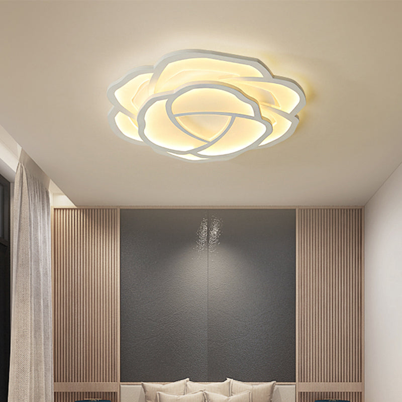 LED Acrylic Shaded Rose Flush Mount Light Simplicity Bedroom Ceiling Lamp in Warm/White Light, 16"/20.5" Wide White Clearhalo 'Ceiling Lights' 'Close To Ceiling Lights' 'Close to ceiling' 'Flush mount' Lighting' 218715