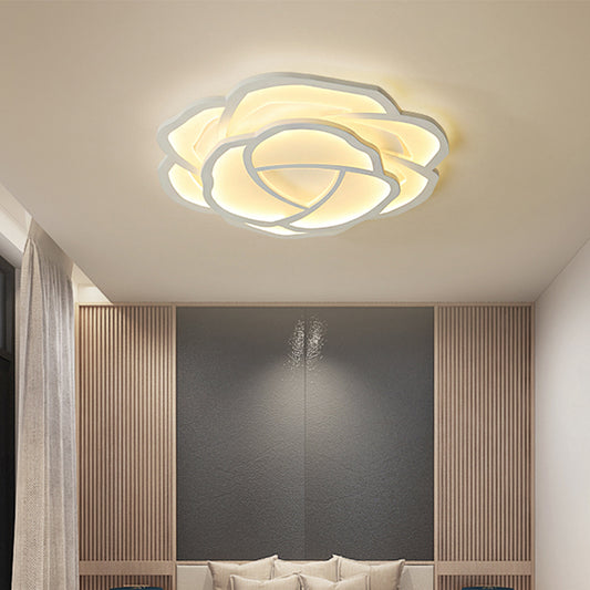 LED Acrylic Shaded Rose Flush Mount Light Simplicity Bedroom Ceiling Lamp in Warm/White Light, 16"/20.5" Wide White Clearhalo 'Ceiling Lights' 'Close To Ceiling Lights' 'Close to ceiling' 'Flush mount' Lighting' 218715