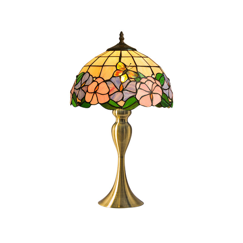 Vintage Dome Table Lamp Single-Bulb Handcrafted Glass Nightstand Lighting with Floral Pattern Clearhalo 'Lamps' 'Table Lamps' Lighting' 2187415