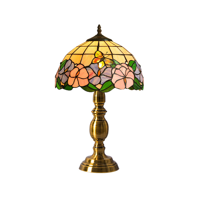 Vintage Dome Table Lamp Single-Bulb Handcrafted Glass Nightstand Lighting with Floral Pattern Clearhalo 'Lamps' 'Table Lamps' Lighting' 2187417