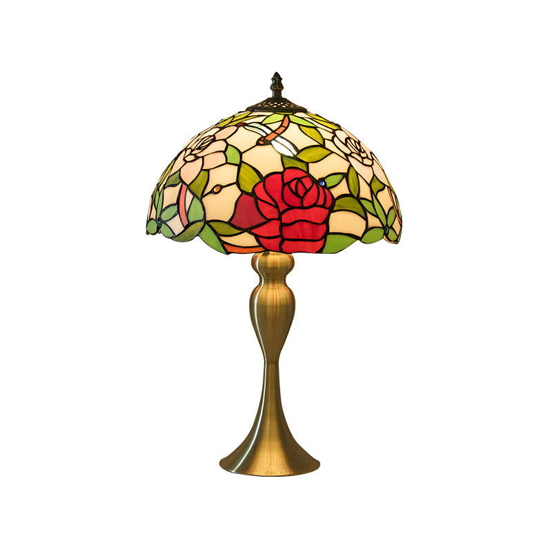 Vintage Dome Table Lamp Single-Bulb Handcrafted Glass Nightstand Lighting with Floral Pattern Clearhalo 'Lamps' 'Table Lamps' Lighting' 2187419