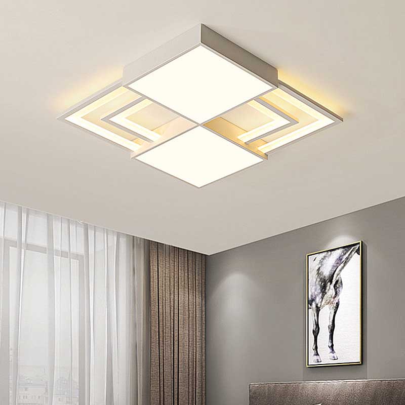 White Square Acrylic Ceiling Flush Mount 16.5"/20.5" W Modernism LED Flush Ceiling Light Fixture in Warm/White Light Clearhalo 'Ceiling Lights' 'Close To Ceiling Lights' 'Close to ceiling' 'Flush mount' Lighting' 218742