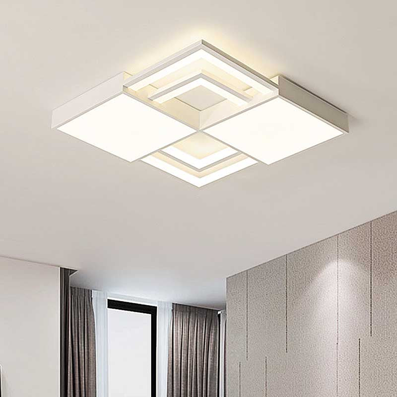 White Square Acrylic Ceiling Flush Mount 16.5"/20.5" W Modernism LED Flush Ceiling Light Fixture in Warm/White Light White Clearhalo 'Ceiling Lights' 'Close To Ceiling Lights' 'Close to ceiling' 'Flush mount' Lighting' 218743