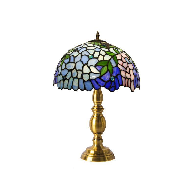 Vintage Dome Table Lamp Single-Bulb Handcrafted Glass Nightstand Lighting with Floral Pattern Blue B Clearhalo 'Lamps' 'Table Lamps' Lighting' 2187430