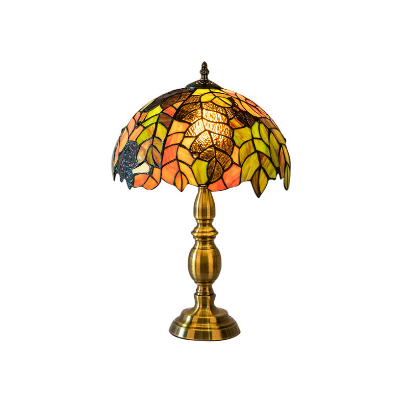 Vintage Dome Table Lamp Single-Bulb Handcrafted Glass Nightstand Lighting with Floral Pattern Orange B Clearhalo 'Lamps' 'Table Lamps' Lighting' 2187432