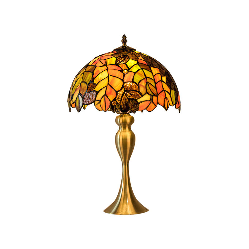 Vintage Dome Table Lamp Single-Bulb Handcrafted Glass Nightstand Lighting with Floral Pattern Orange A Clearhalo 'Lamps' 'Table Lamps' Lighting' 2187433