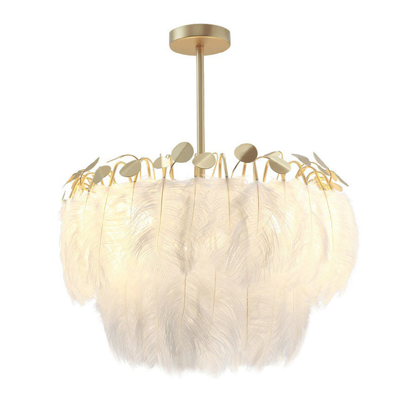 Round Chandelier Light Nordic Style Feather Nursery Pendant Light Fixture in Gold Clearhalo 'Ceiling Lights' 'Chandeliers' 'Modern Chandeliers' 'Modern' Lighting' 2187474