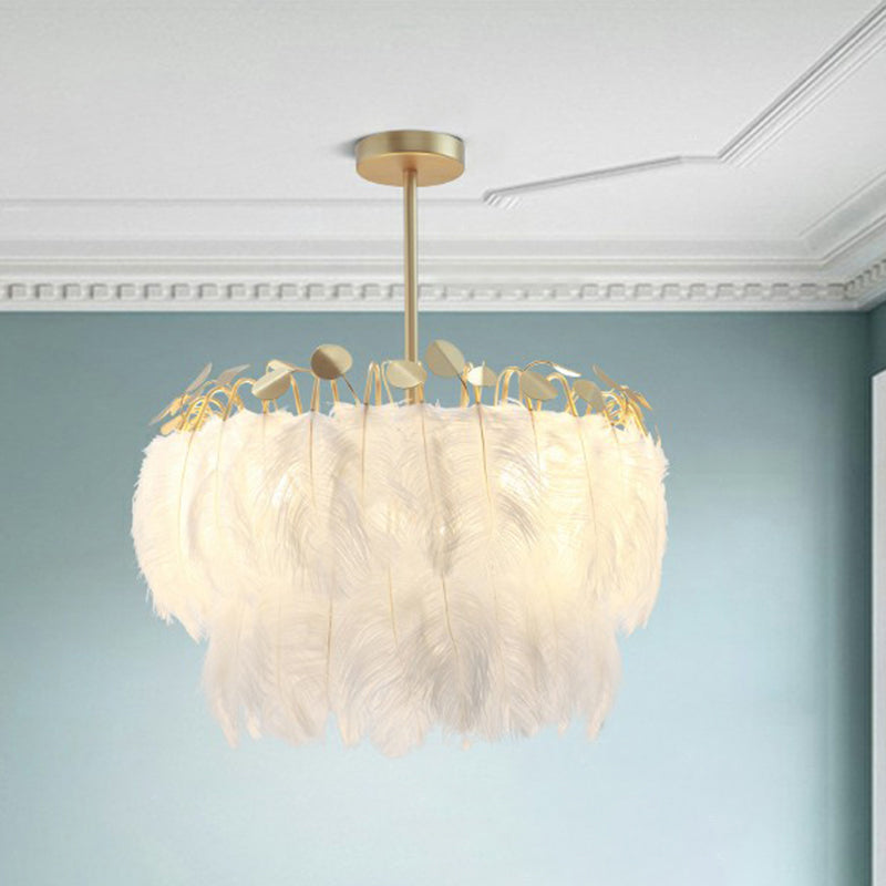 Round Chandelier Light Nordic Style Feather Nursery Pendant Light Fixture in Gold Clearhalo 'Ceiling Lights' 'Chandeliers' 'Modern Chandeliers' 'Modern' Lighting' 2187475