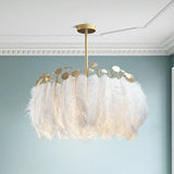 Round Chandelier Light Nordic Style Feather Nursery Pendant Light Fixture in Gold Gold 1 Tier Clearhalo 'Ceiling Lights' 'Chandeliers' 'Modern Chandeliers' 'Modern' Lighting' 2187476