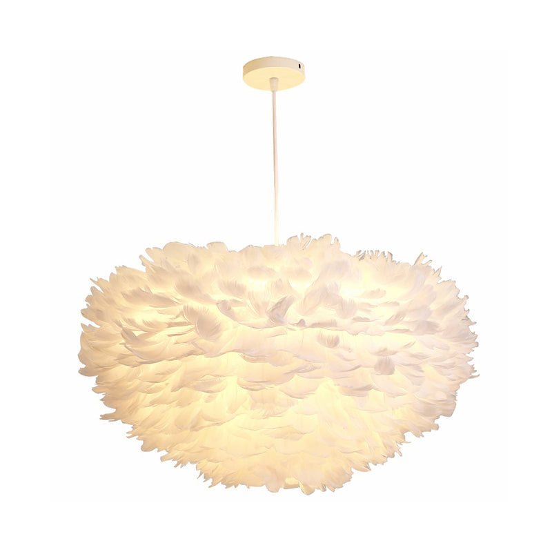 Hemispherical Living Room Feather Pendant Light Feather 1-Light Modern Suspension Light Fixture Clearhalo 'Ceiling Lights' 'Modern Pendants' 'Modern' 'Pendant Lights' 'Pendants' Lighting' 2187490