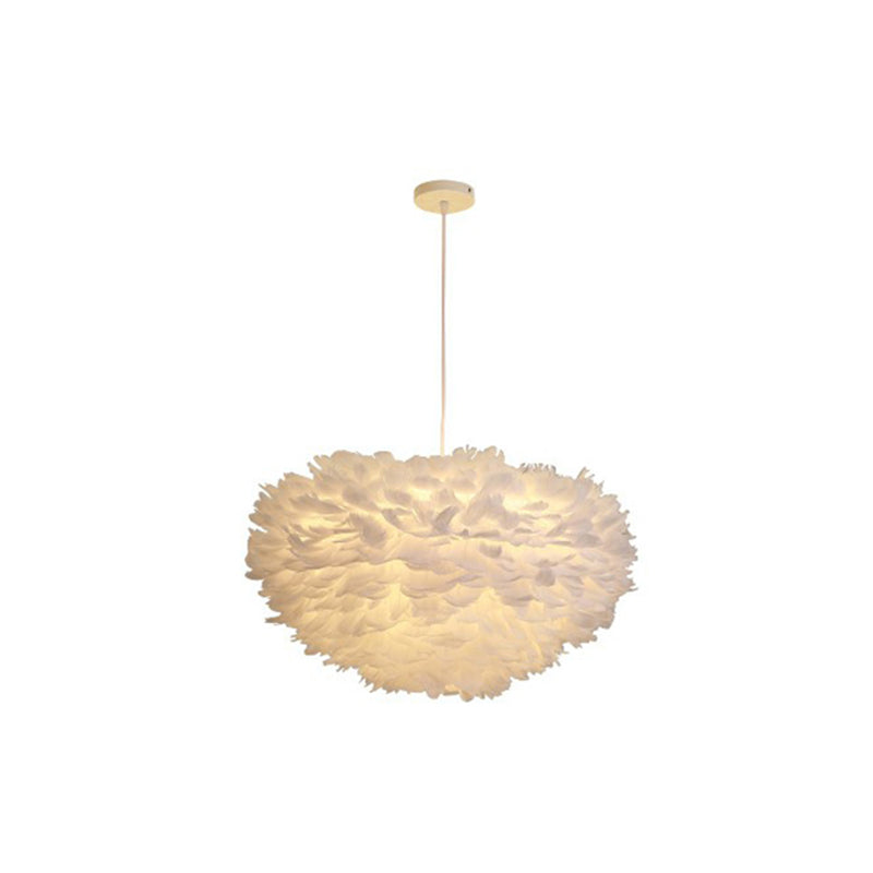 Hemispherical Living Room Feather Pendant Light Feather 1-Light Modern Suspension Light Fixture White 27.5" Clearhalo 'Ceiling Lights' 'Modern Pendants' 'Modern' 'Pendant Lights' 'Pendants' Lighting' 2187492