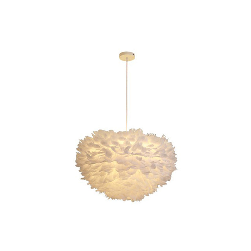 Hemispherical Living Room Feather Pendant Light Feather 1-Light Modern Suspension Light Fixture White 23.5" Clearhalo 'Ceiling Lights' 'Modern Pendants' 'Modern' 'Pendant Lights' 'Pendants' Lighting' 2187493