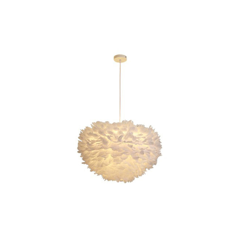 Hemispherical Living Room Feather Pendant Light Feather 1-Light Modern Suspension Light Fixture White 19.5" Clearhalo 'Ceiling Lights' 'Modern Pendants' 'Modern' 'Pendant Lights' 'Pendants' Lighting' 2187494