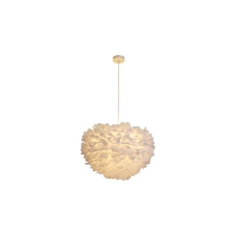 Hemispherical Living Room Feather Pendant Light Feather 1-Light Modern Suspension Light Fixture White 12" Clearhalo 'Ceiling Lights' 'Modern Pendants' 'Modern' 'Pendant Lights' 'Pendants' Lighting' 2187496