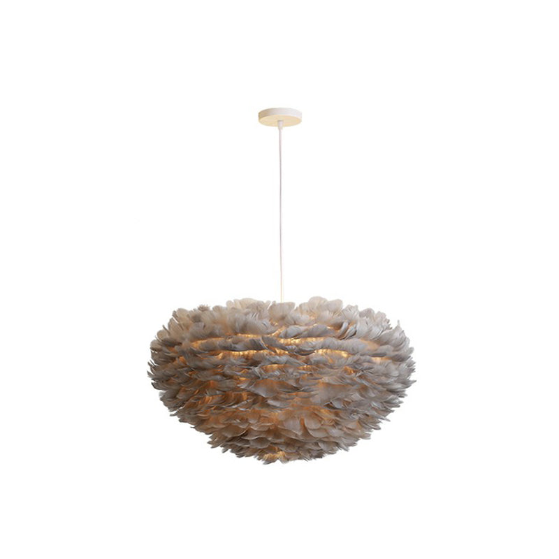 Hemispherical Living Room Feather Pendant Light Feather 1-Light Modern Suspension Light Fixture Grey 31.5" Clearhalo 'Ceiling Lights' 'Modern Pendants' 'Modern' 'Pendant Lights' 'Pendants' Lighting' 2187498