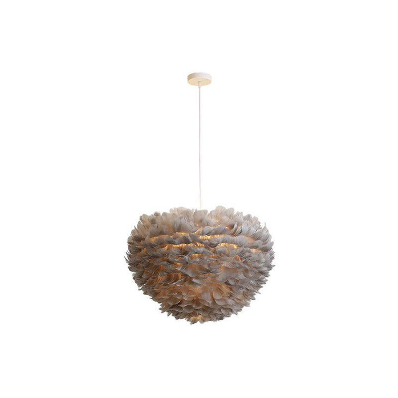 Hemispherical Living Room Feather Pendant Light Feather 1-Light Modern Suspension Light Fixture Grey 19.5" Clearhalo 'Ceiling Lights' 'Modern Pendants' 'Modern' 'Pendant Lights' 'Pendants' Lighting' 2187501