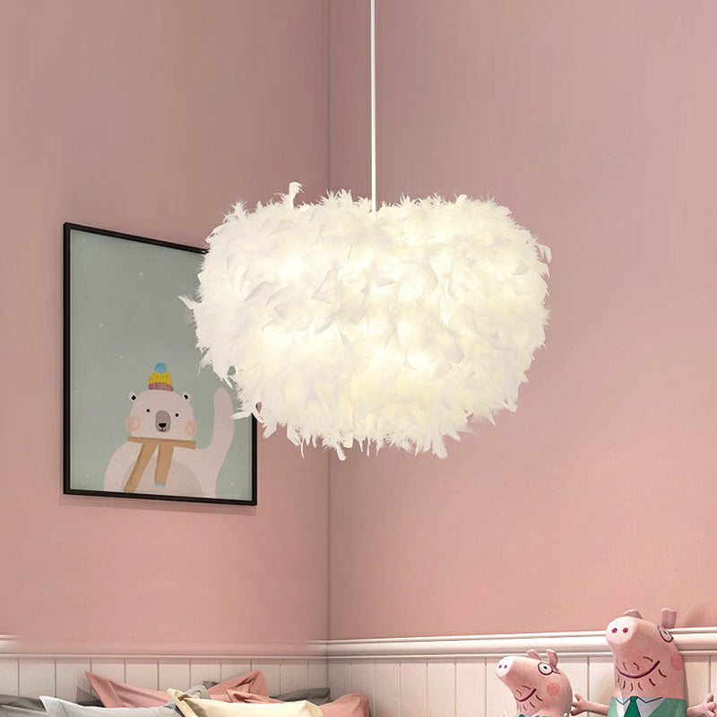 Minimalistic Hemisphere Suspension Light Feather Living Room Pendant Light Fixture in White Clearhalo 'Ceiling Lights' 'Modern Pendants' 'Modern' 'Pendant Lights' 'Pendants' Lighting' 2187513
