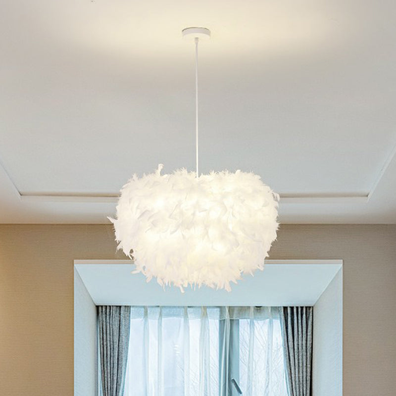 Minimalistic Hemisphere Suspension Light Feather Living Room Pendant Light Fixture in White Clearhalo 'Ceiling Lights' 'Modern Pendants' 'Modern' 'Pendant Lights' 'Pendants' Lighting' 2187515