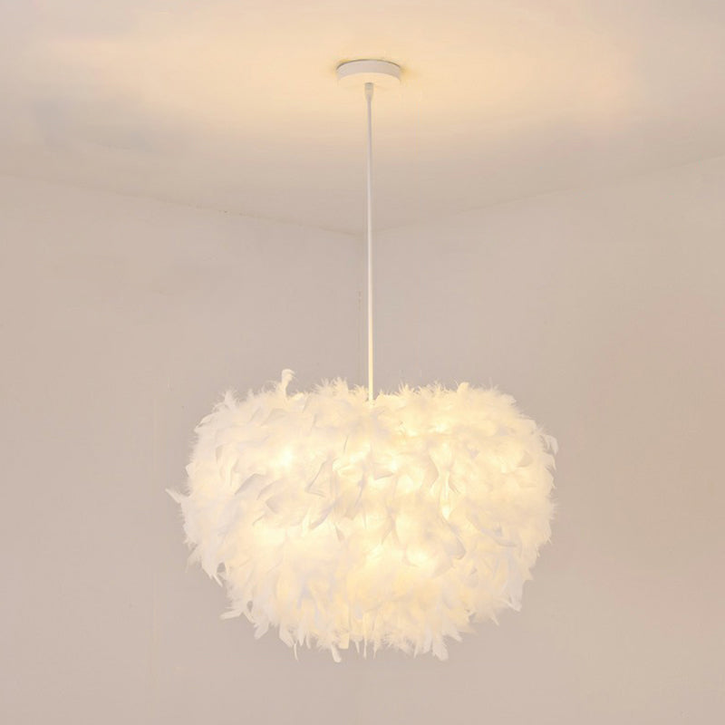 Minimalistic Hemisphere Suspension Light Feather Living Room Pendant Light Fixture in White White 18" Clearhalo 'Ceiling Lights' 'Modern Pendants' 'Modern' 'Pendant Lights' 'Pendants' Lighting' 2187517