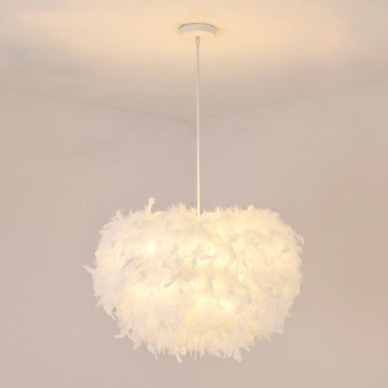 Minimalistic Hemisphere Suspension Light Feather Living Room Pendant Light Fixture in White White 20.5" Clearhalo 'Ceiling Lights' 'Modern Pendants' 'Modern' 'Pendant Lights' 'Pendants' Lighting' 2187518