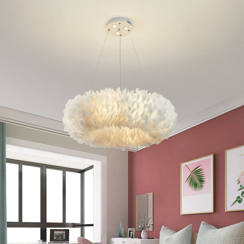 Round Shaped Ceiling Lighting Simplicity Feather Girls Bedroom Hanging Lamp in White White C Clearhalo 'Ceiling Lights' 'Modern Pendants' 'Modern' 'Pendant Lights' 'Pendants' Lighting' 2187526