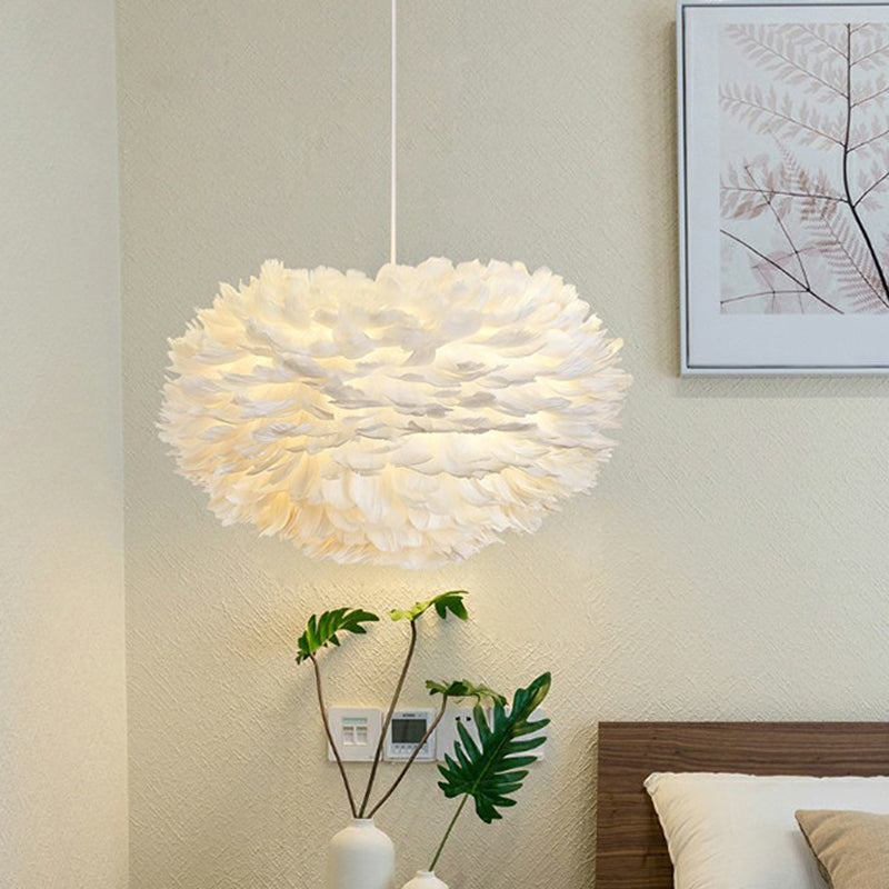 Round Shaped Ceiling Lighting Simplicity Feather Girls Bedroom Hanging Lamp in White White A Clearhalo 'Ceiling Lights' 'Modern Pendants' 'Modern' 'Pendant Lights' 'Pendants' Lighting' 2187527