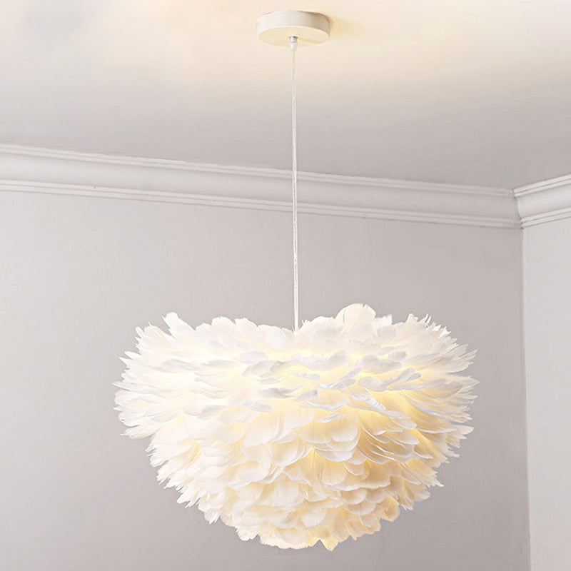 Round Shaped Ceiling Lighting Simplicity Feather Girls Bedroom Hanging Lamp in White Clearhalo 'Ceiling Lights' 'Modern Pendants' 'Modern' 'Pendant Lights' 'Pendants' Lighting' 2187528