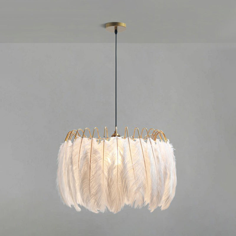 Round Shaped Feather Ceiling Light Modern Style White Hanging Pendant Light for Living Room White Small B Clearhalo 'Ceiling Lights' 'Modern Pendants' 'Modern' 'Pendant Lights' 'Pendants' Lighting' 2187530