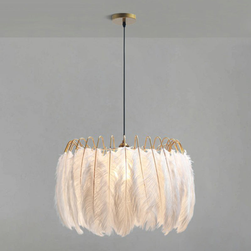 Round Shaped Feather Ceiling Light Modern Style White Hanging Pendant Light for Living Room White Large B Clearhalo 'Ceiling Lights' 'Modern Pendants' 'Modern' 'Pendant Lights' 'Pendants' Lighting' 2187531