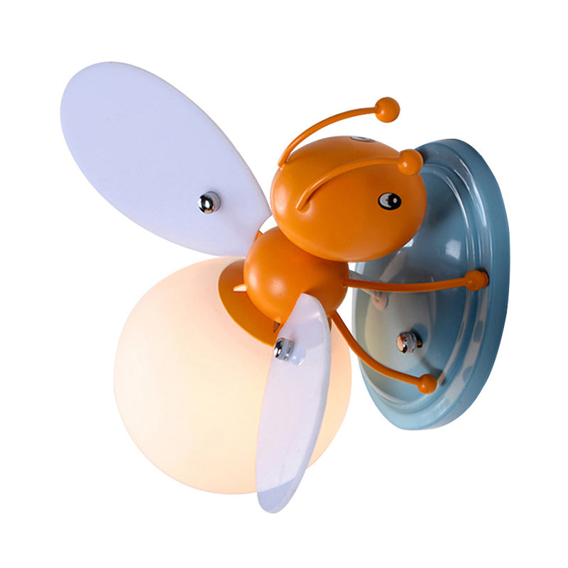 Bee Shaped Child Room Sconce Lighting Metallic Single Modern Wall Light with Globe Cream Glass Shade in Yellow Clearhalo 'Wall Lamps & Sconces' 'Wall Lights' Lighting' 2187552