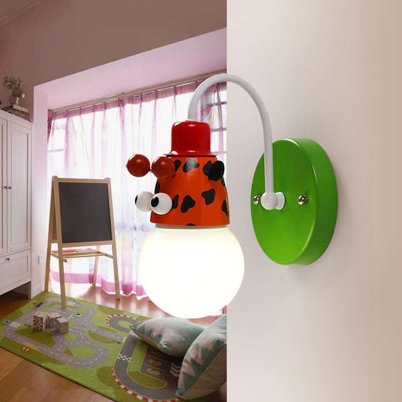 Cartoon Sphere Wall Light Fixture Opal Glass Single-Bulb Nursery Wall Mounted Lamp with Animal Decor Green B Clearhalo 'Wall Lamps & Sconces' 'Wall Lights' Lighting' 2187556