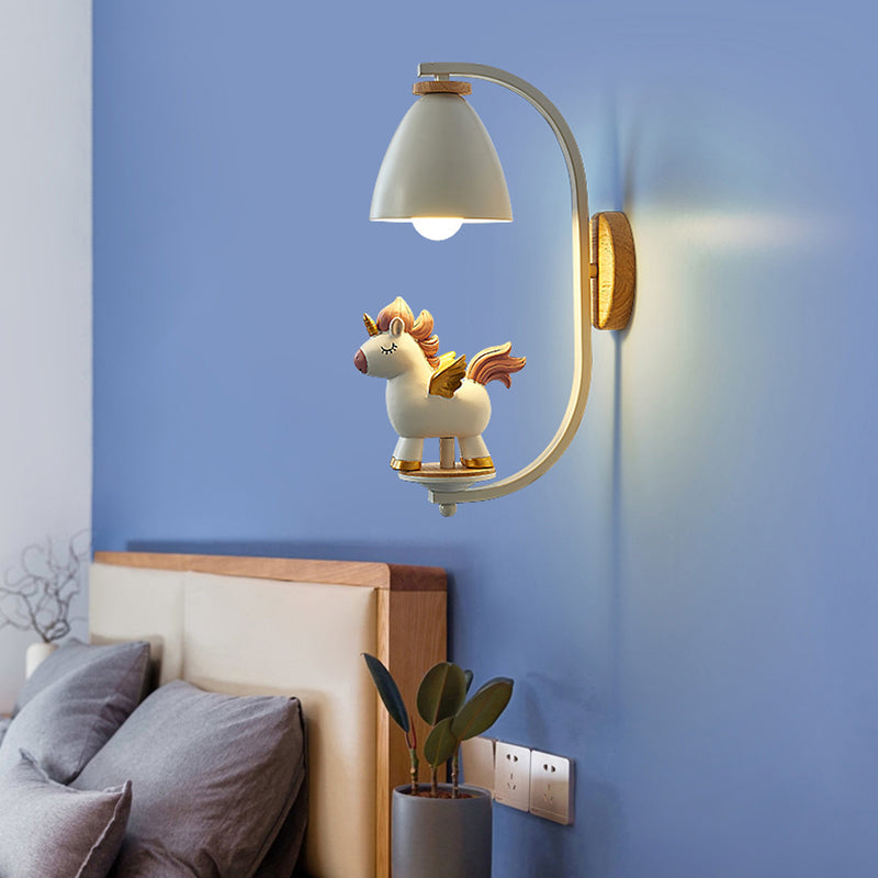 Metallic Cone Wall Lamp Nordic Style 1 Bulb White Wall Light Fixture with Figurine Decor for Kids Bedroom White C Clearhalo 'Wall Lamps & Sconces' 'Wall Lights' Lighting' 2187570