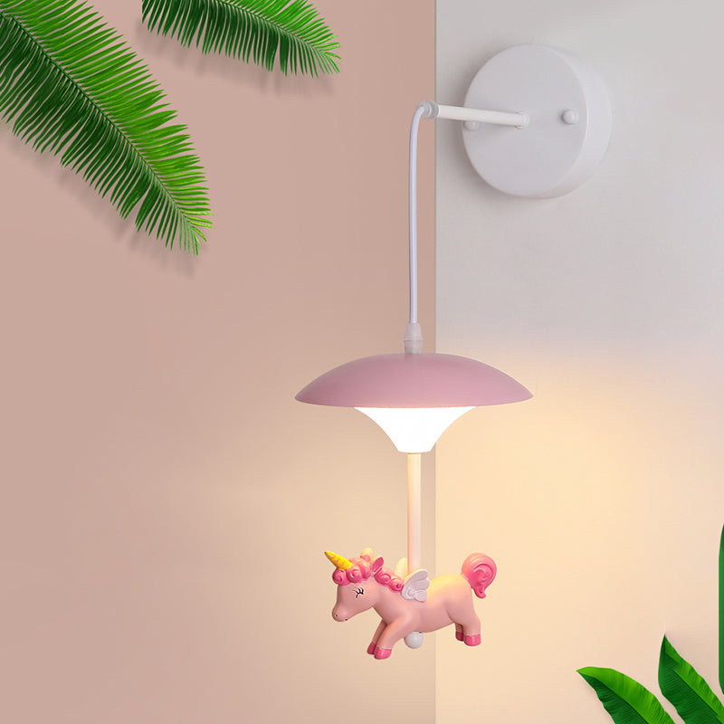 Mushroom Shaped Metallic LED Wall Light Pink Wall Lighting Fixture with Resin Unicorn Pink Clearhalo 'Wall Lamps & Sconces' 'Wall Lights' Lighting' 2187577