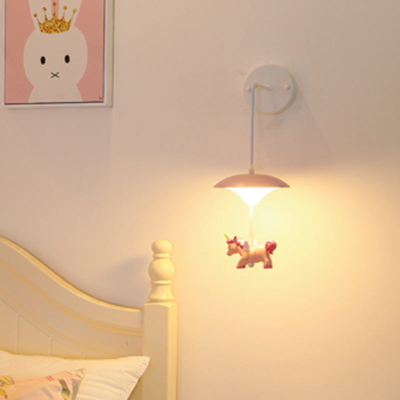 Mushroom Shaped Metallic LED Wall Light Pink Wall Lighting Fixture with Resin Unicorn Clearhalo 'Wall Lamps & Sconces' 'Wall Lights' Lighting' 2187579