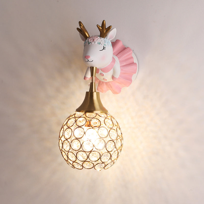 Hollowed out Ball Bedside Wall Mount Light Crystal 1 Head Artistic Wall Light Fixture with Animal Decor Pink A Clearhalo 'Wall Lamps & Sconces' 'Wall Lights' Lighting' 2187582