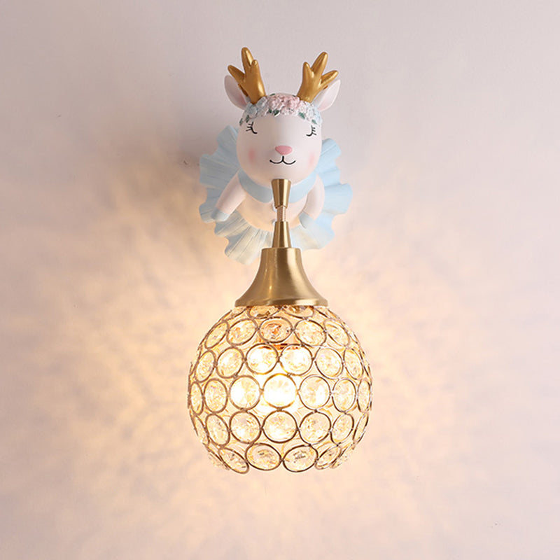 Hollowed out Ball Bedside Wall Mount Light Crystal 1 Head Artistic Wall Light Fixture with Animal Decor Clearhalo 'Wall Lamps & Sconces' 'Wall Lights' Lighting' 2187590