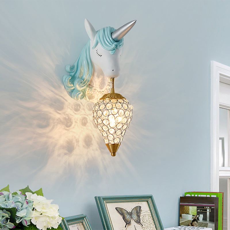 Hollowed out Wall Lamp Nordic Crystal Single Wall Light Fixture with Unicorn Decor Blue Tapered Clearhalo 'Wall Lamps & Sconces' 'Wall Lights' Lighting' 2187608