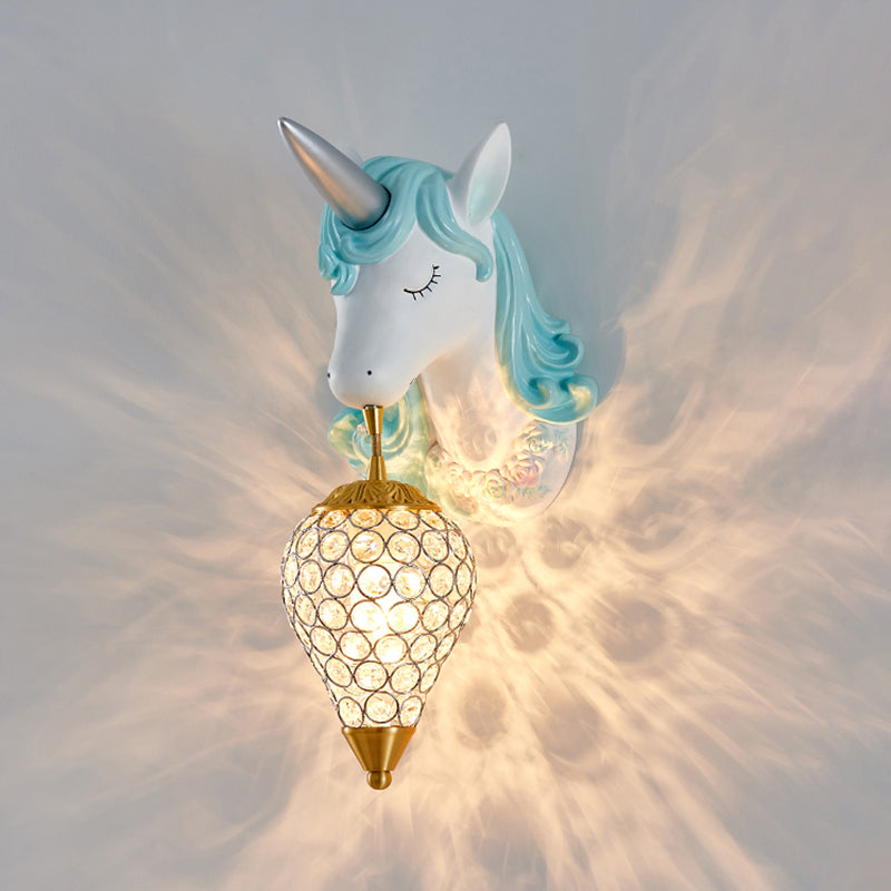 Hollowed out Wall Lamp Nordic Crystal Single Wall Light Fixture with Unicorn Decor Clearhalo 'Wall Lamps & Sconces' 'Wall Lights' Lighting' 2187609