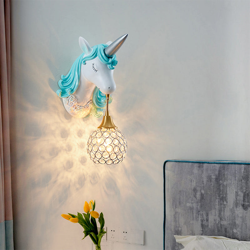 Hollowed out Wall Lamp Nordic Crystal Single Wall Light Fixture with Unicorn Decor Clearhalo 'Wall Lamps & Sconces' 'Wall Lights' Lighting' 2187611