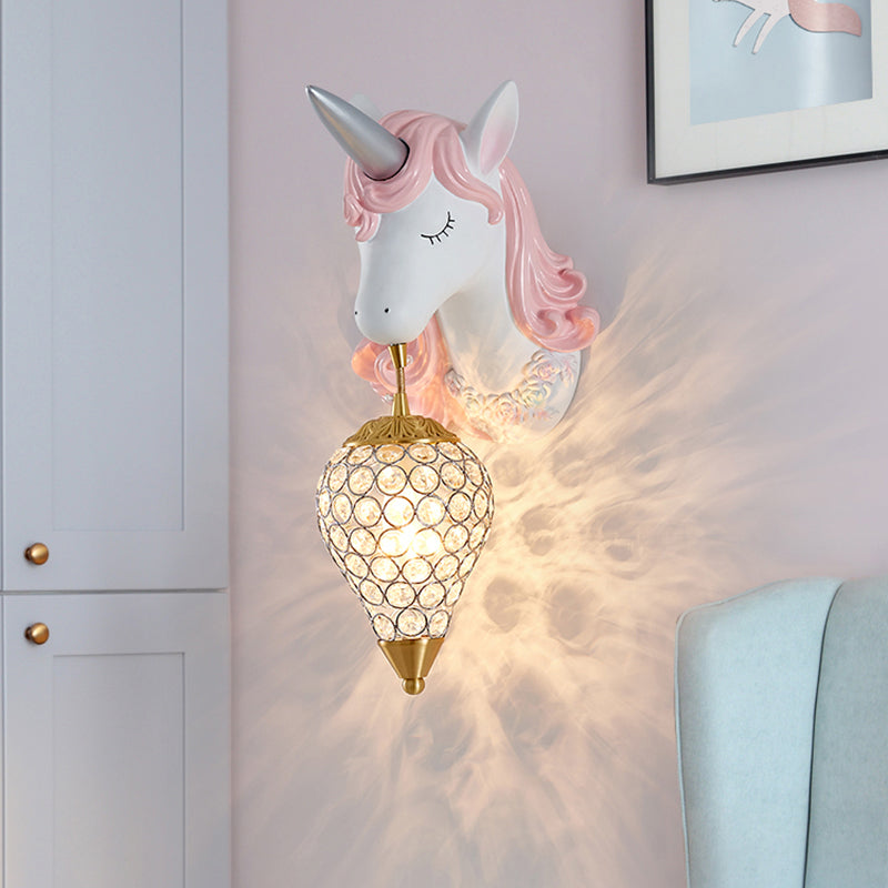 Hollowed out Wall Lamp Nordic Crystal Single Wall Light Fixture with Unicorn Decor Pink Tapered Clearhalo 'Wall Lamps & Sconces' 'Wall Lights' Lighting' 2187612