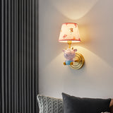 Empire Shade Fabric Wall Light Modern Pink Wall Light Fixture with Resin Sheep for Kids Bedroom Clearhalo 'Wall Lamps & Sconces' 'Wall Lights' Lighting' 2187628