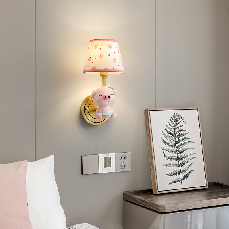 Pink Pig Wall Lighting Contemporary Wall Light with Cartoon Patterned Empire Shade 1.0 Pink Clearhalo 'Wall Lamps & Sconces' 'Wall Lights' Lighting' 2187630